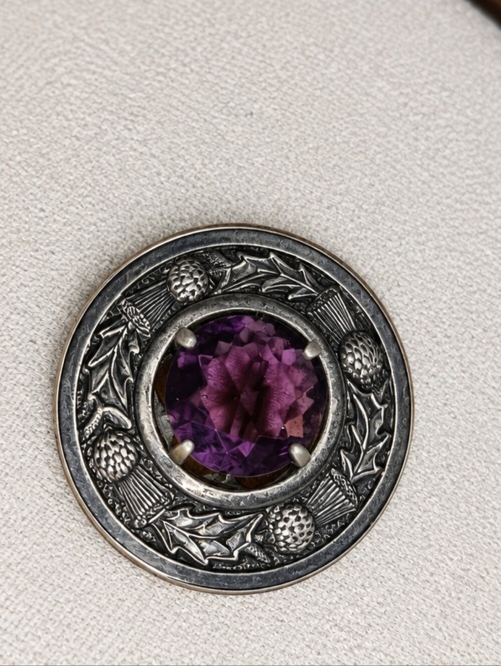 Scottish Thistle Brooch with Purple Glass